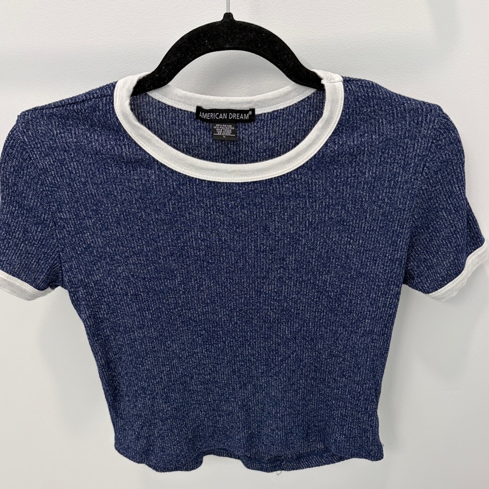 Blue & White Crop Top Tee - Large